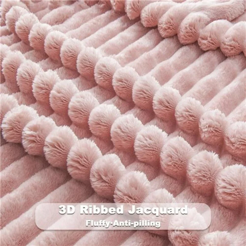 Super Soft Throw Blanket Pink Premium Silky Flannel Fleece Ribbed 50